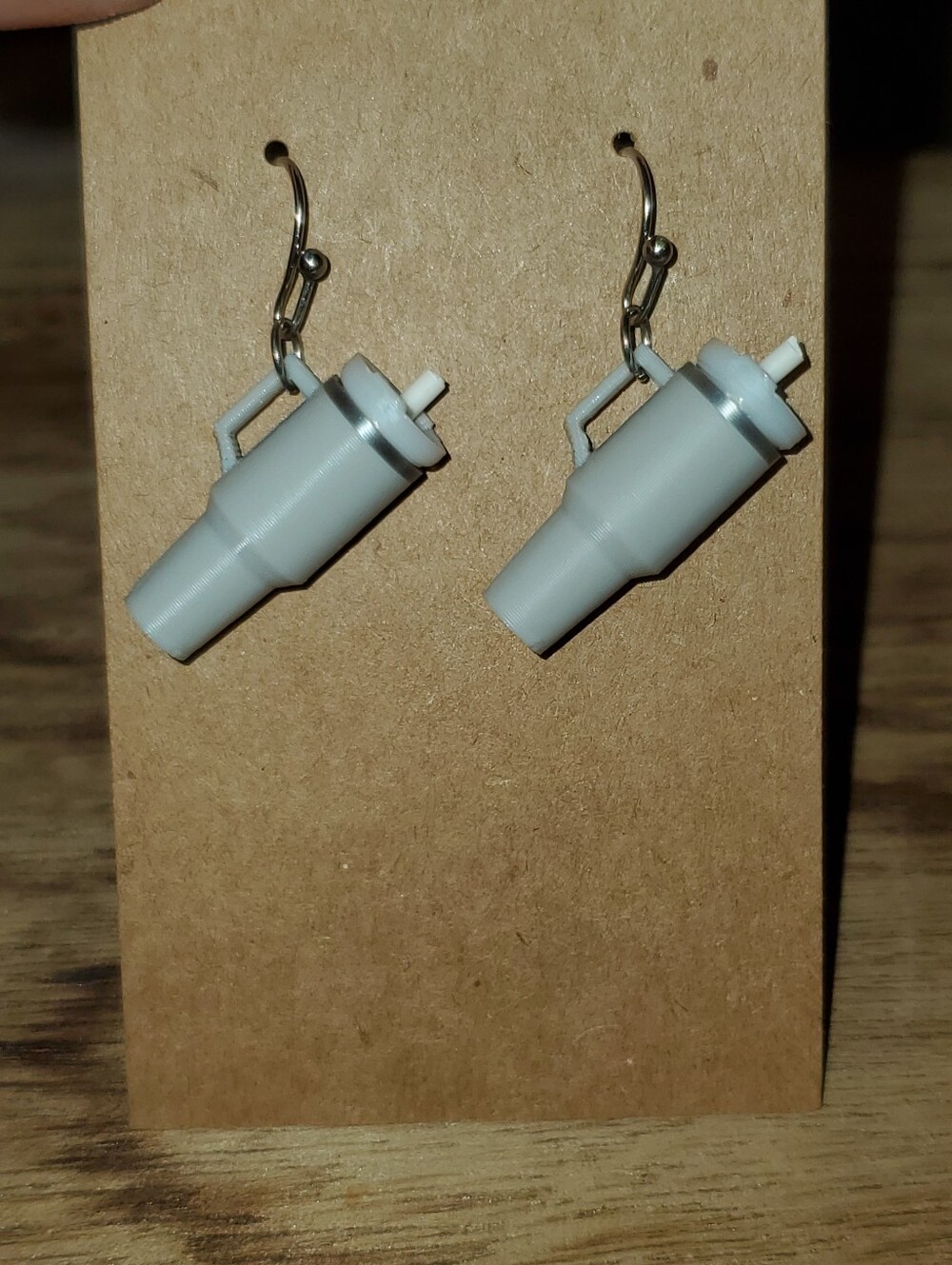 B2G1F Mini Light Gray Tumbler Dangle Earrings, NEW
